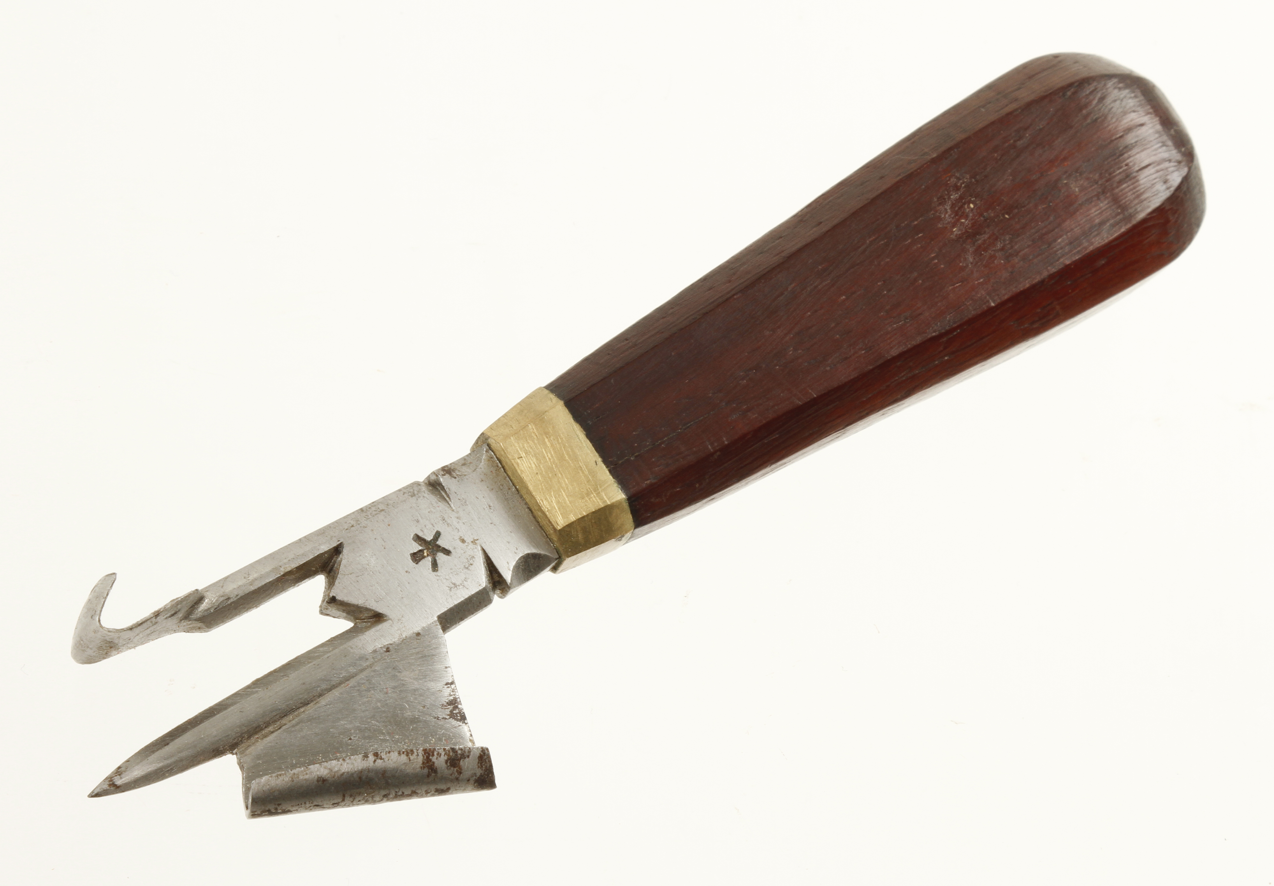 A little used 19c French timber scribe with mahogany handle and double star decoration G++