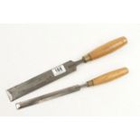 Two bevel edge chisels by SORBY with boxwood handles 3/4" and 1 1/2" G