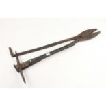 A heavy large pair of tin snips 42" o/a and a pick