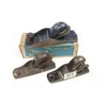 A little used RECORD No 0220 block plane in orig box and two other STANLEY block planes Nos 102 &