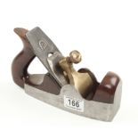 A d/t steel 7 1/2" coffin smoother with brass lever repair to rosewood front infill and handle G+