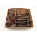 Four oilstones and various wood planes G-