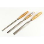 A set of three bevel edge chisels by MARPLES with boxwood handles 1/2",