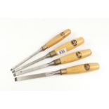 A set of four firmer chisels by MARPLES with boxwood handles 1/4" to 5/8" G+