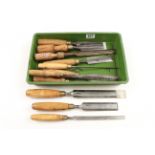 11 bevel edge chisels by various makers G