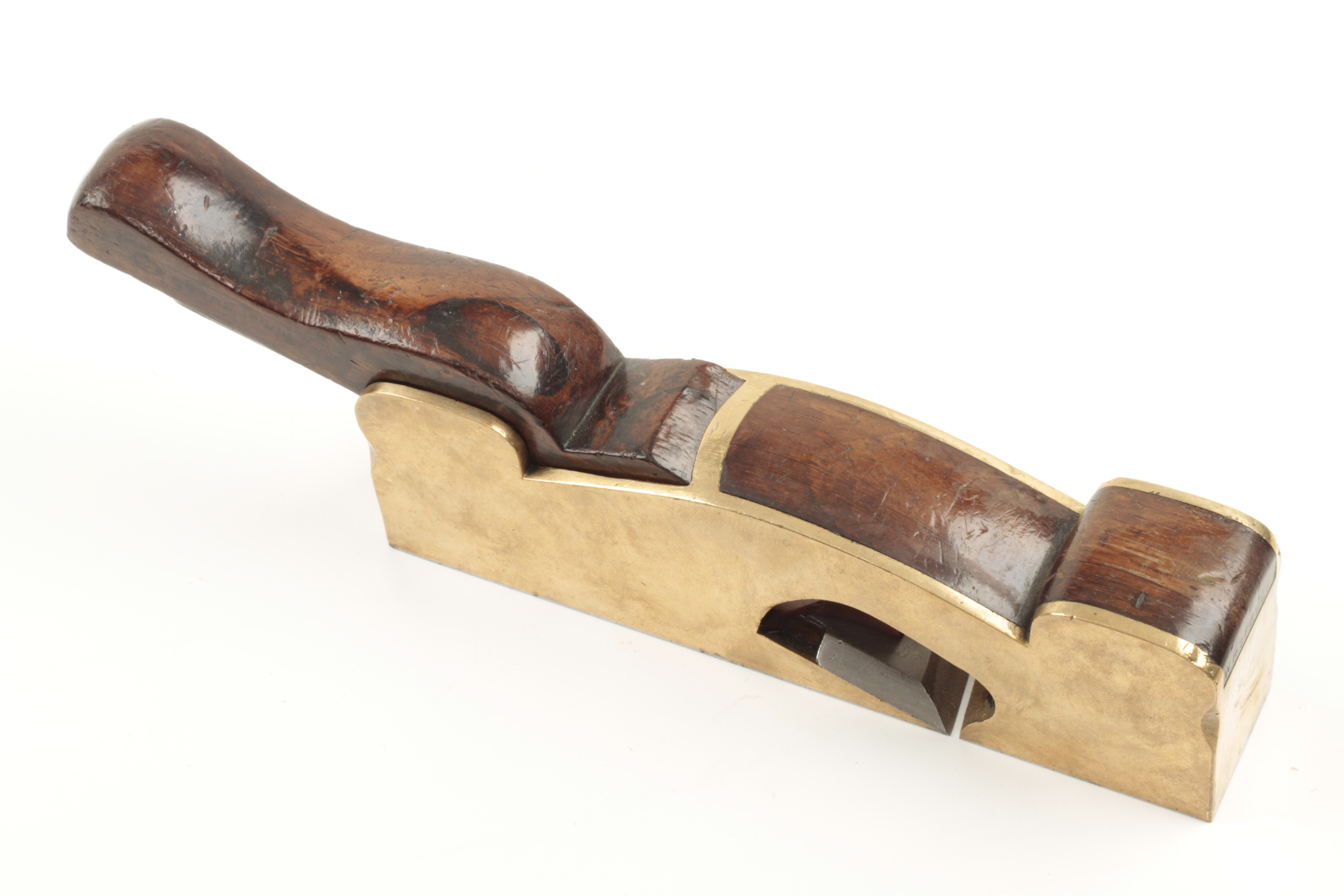 A steel soled bronze skew mouth shoulder plane 8" x 1 1/2" with rosewood infill and wedge G - Image 3 of 3