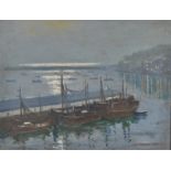 WILLIAM ATHERTON CATHCART The Moonlit Harbour, Brixham Oil on board Signed,