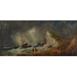 THOMAS HART Wreckers watching a ship being driven ashore Oil on canvas 20 x 40.