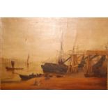 Busy Harbour 19th century oil on canvas 54 x 70cm