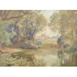 ERNEST PILE BUCKNALL View to a country house across a pond Oil on canvas Signed 30 x 40cm