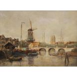 ANTON RUTGERS Dordrecht and the Grote Kerk Oil on canvas Signed 17.5 x 22.