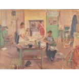 LEONARD FULLER A Busy Kitchen Oil on canvas Signed 76 x 102cm (See illustration) Note: the vendor