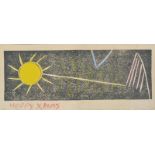 SIR TERRY FROST RA A Christmas card Inscribed to Angela and Donald Collage and crayon on printed