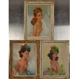 Italian School Three glamour portraits Oil on board Each indistinctly signed Each 32 x 23cm