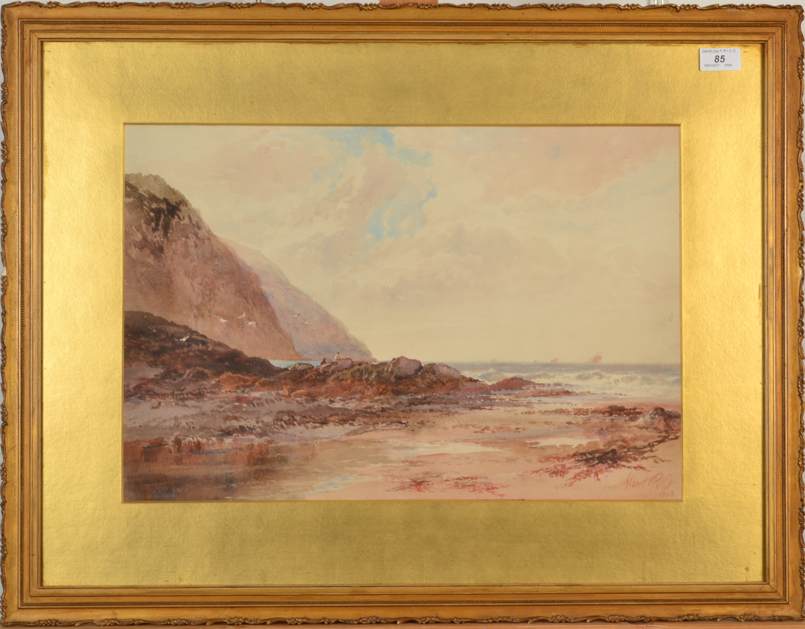 ALBERT POLLITT Low Tide Watercolour Signed and dated 1908 35 x 52cm - Image 2 of 2