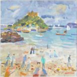ALAN FURNEAUX Sunday Stallers, St Michaels Mount Oil on canvas Signed Inscribed to the back 40.