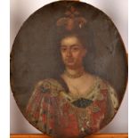 Early 17th century English School A portrait of Queen Anne Oil on oval canvas 37 x 32cm