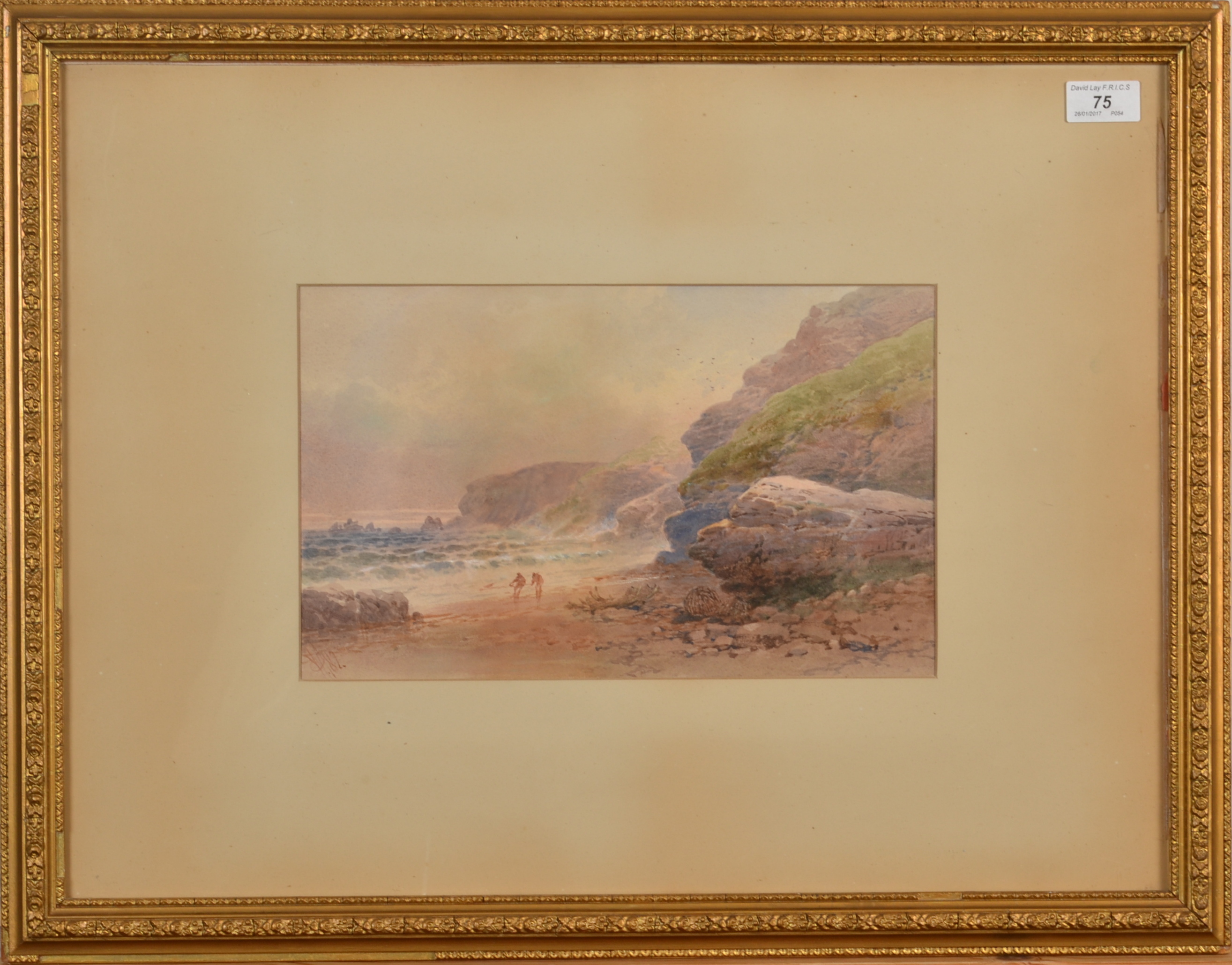 WILLIAM COOK of Plymouth Wreckers Watercolour Monogrammed and dated '89 20 x 33cm - Image 2 of 2