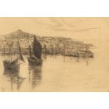 MARIA D ROBINSON The Harbour, St Ives Etching Possibly signed beneath the mount 12 x 17.