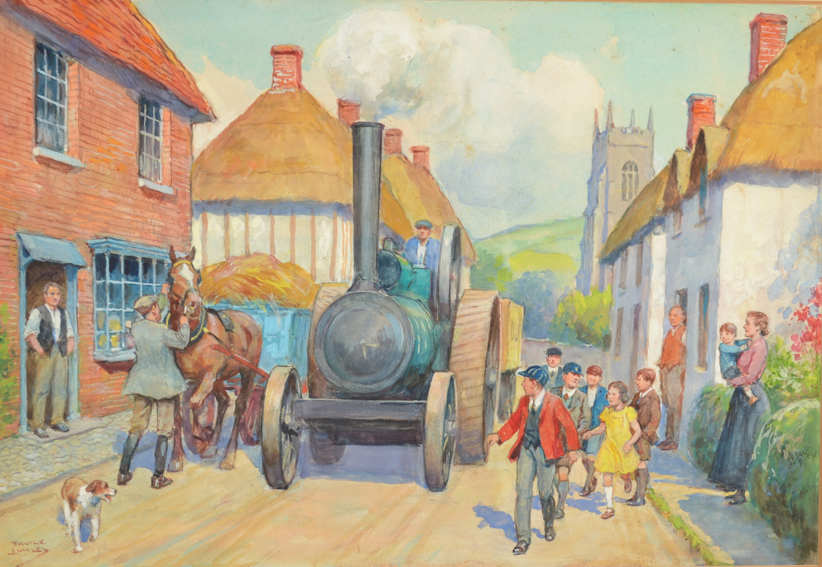 SAVILE LUMLEY Steam & Horsepower Watercolour Signed 25 x 36cm