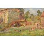 ERNEST HERMAN EHLERS Farmyard Oil on board Signed 26 x 41.