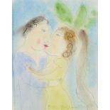 DORA HOLZHANDLER Embrace Watercolour Signed and dated '87 20 x 16cm