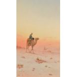 SPIRIDON SCARVELLI Camels in the Desert Watercolour Signed 30 x 17.