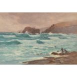 CYRIL WARD Cornish Headland with Wreckers Watercolour Signed 50 x 74cm