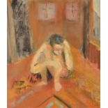 ROSE HILTON Crouching figure Oil on board Signed 40 x 35cm condition report -