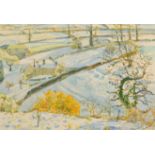 MARY MARTIN Snow at West Brendon Watercolour Signed Artist's label to the back 19 x 28cm