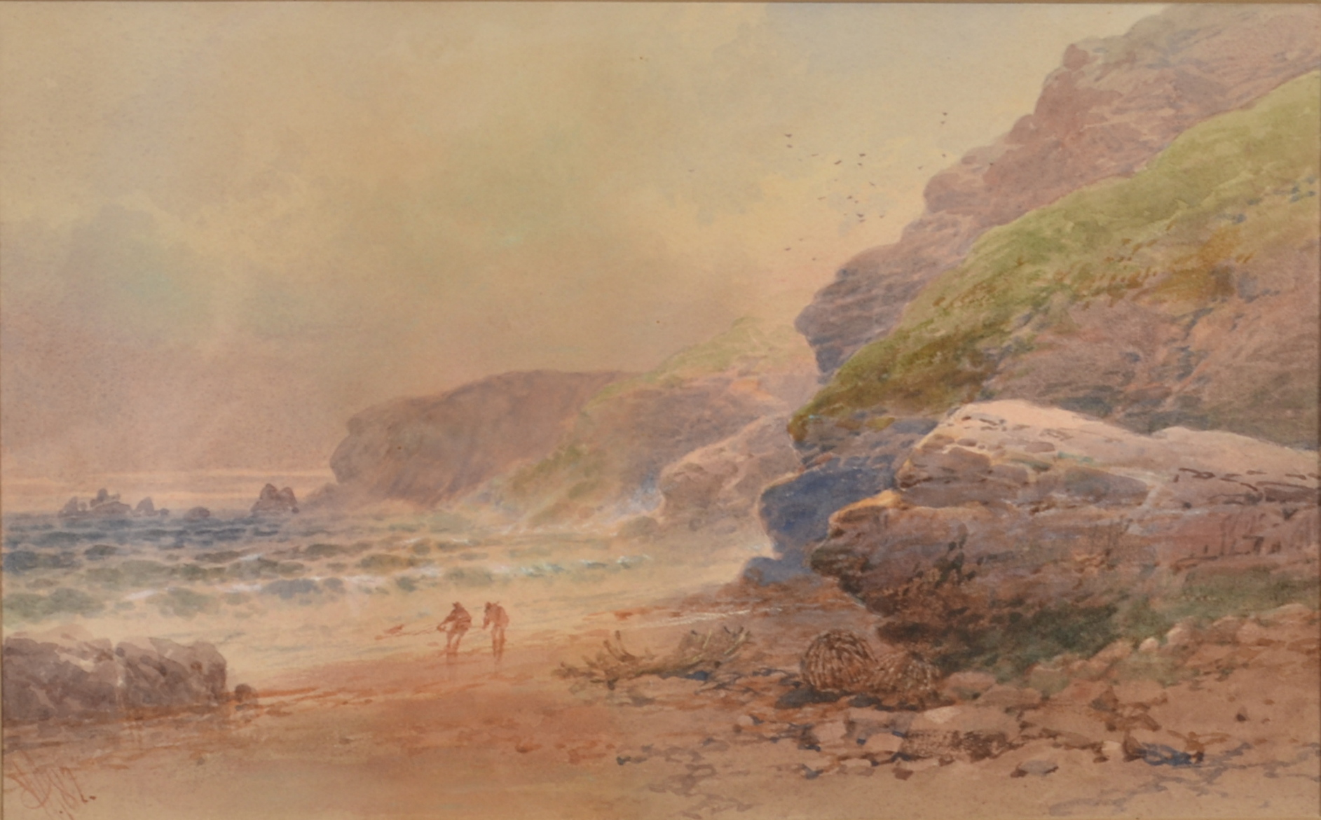 WILLIAM COOK of Plymouth Wreckers Watercolour Monogrammed and dated '89 20 x 33cm