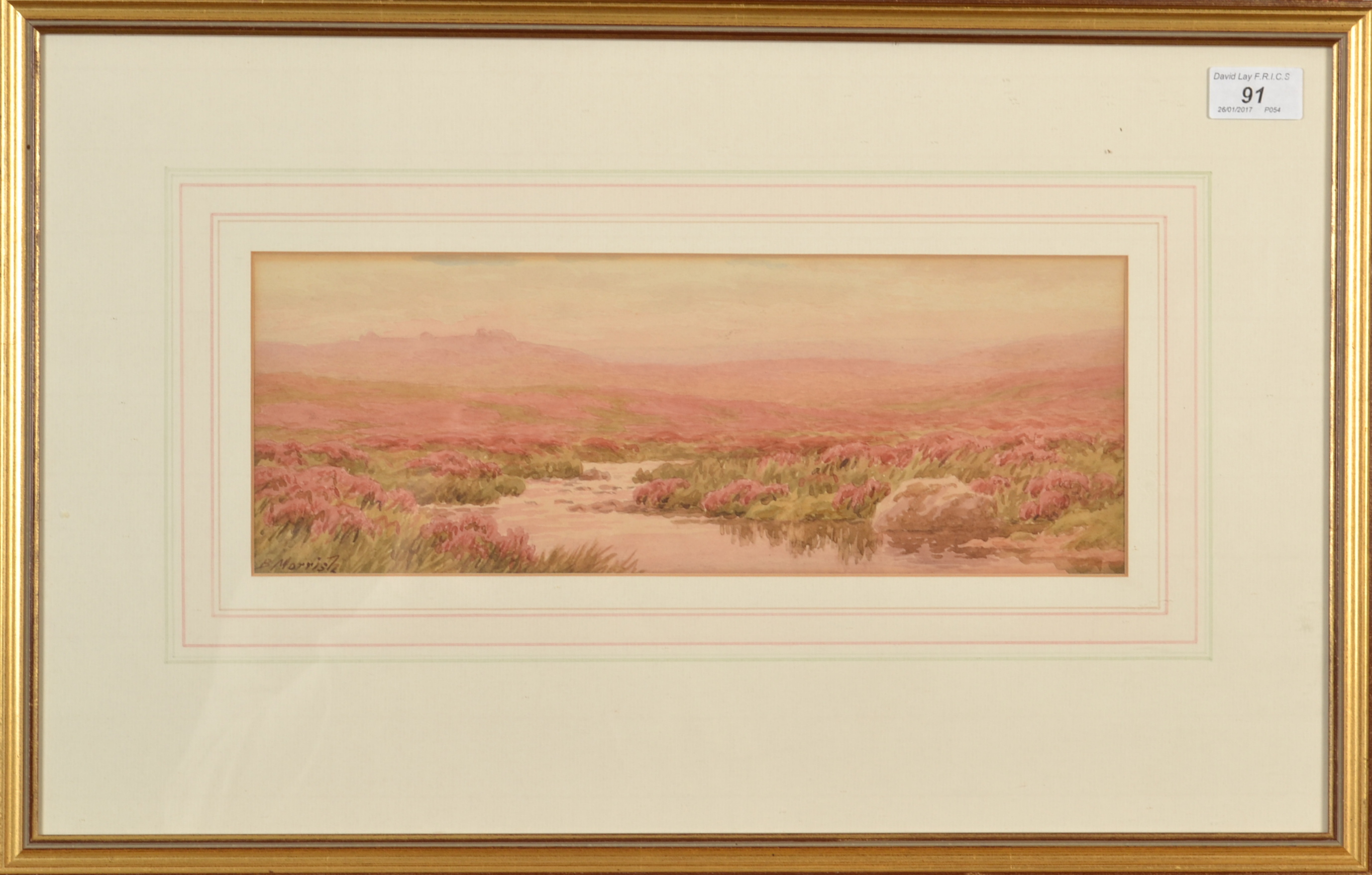 BERTRAM MORRISH Dartmoor Watercolour Signed 13 x 35. - Image 2 of 2