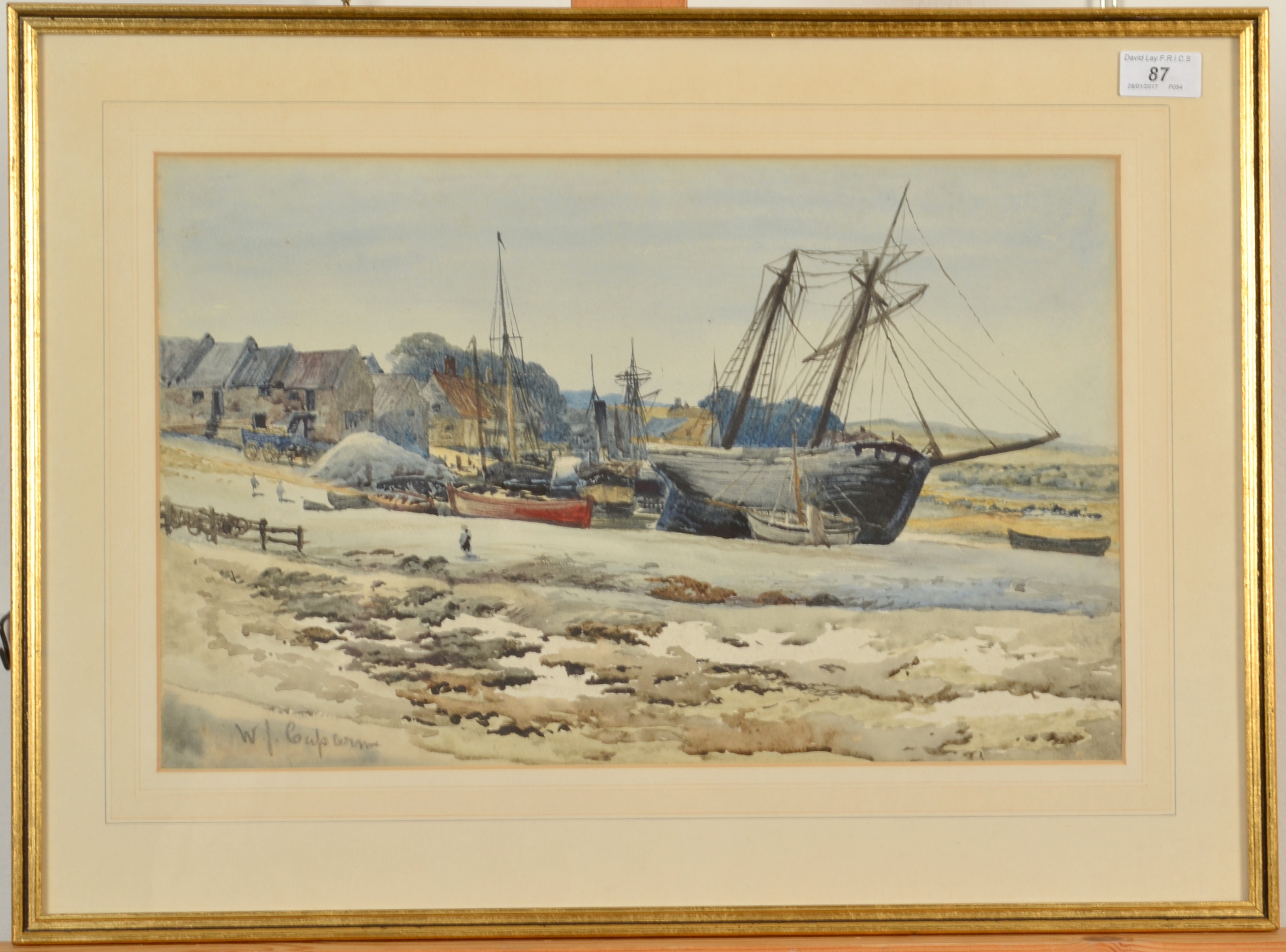 WILLIAM JOHN CAPARNE Boats Aground Watercolour Signed 28 x 44. - Image 2 of 2
