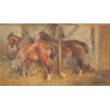 JOHN ATKINSON Horses in a Stable Watercolour Signed 27 x 47cm