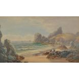 HORACE PERCIVAL HART Wreckers at Kynance Cove Watercolour Signed 30 x 52cm