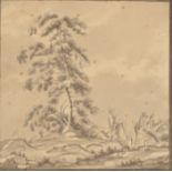 MARY BROUGHAM Woodsmen Georgian grisaille drawing Initialled and dated 1807 Inscribed to the back