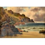 FRED MILNER Cornish Beach Oil on canvas Signed 24 x 34cm