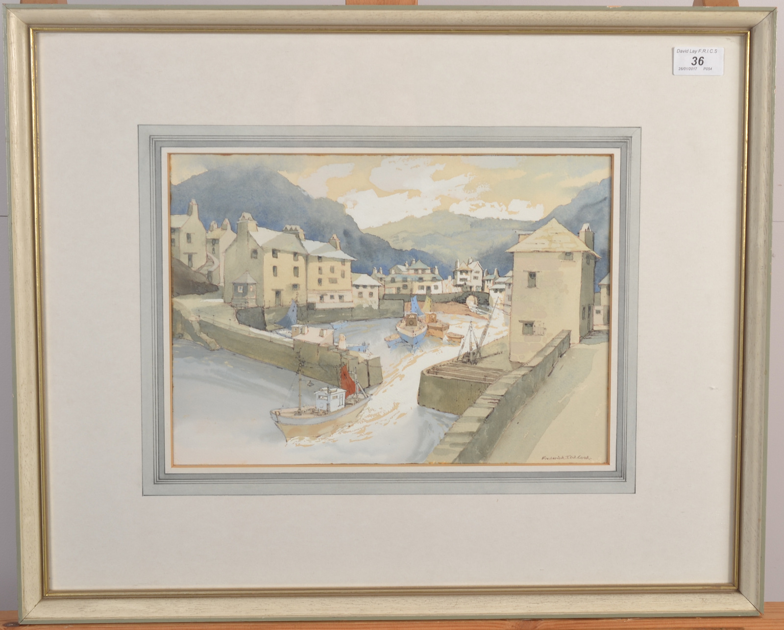 FREDERICK T W COOK Polperro Harbour Watercolour heightened with body colour Signed 24 x 34cm - Image 2 of 2