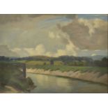 Style of ALGERNON NEWTON Chalk Stream Landscape Oil on board 30 x 40cm