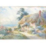 THOMAS NOEL SMITH Coastal Cottage and Flower Garden Watercolour Signed 24.
