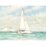 STUART BECK Cruiser sailing close to the wind Watercolour Signed 35 x 45cm