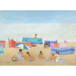 BRENDA KING Windbreaks, Porthmeor Oil on board Signed and dated '85 Inscribed to the back 15 x 20.