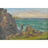 JAMES HILEY MILNER Mother and Son Looking Out to Sea, St Ives Oil on canvas Signed,