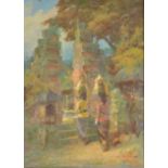 HASIM (JAVA) Balinese girls entering the temple Oil on canvas Signed 62 x 44cm