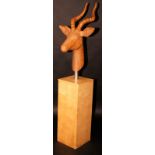 BILL PRICKETT Life Size Impala Head In laminated Latvian birch Stainless steel pedestal and