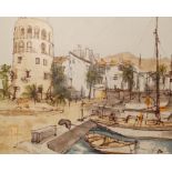 BERNARD DUFOUR A Continental Harbour Scene Acrylic on board Signed 36 x 45cm