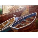 MIDGE BRUFORD Boats Aground Oil on panel Signed 35 x 45cm Condition report: Paint