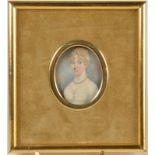 A Regency portrait miniature of a young lady, her hair in ringlets, she wears a pearl necklace, 6.