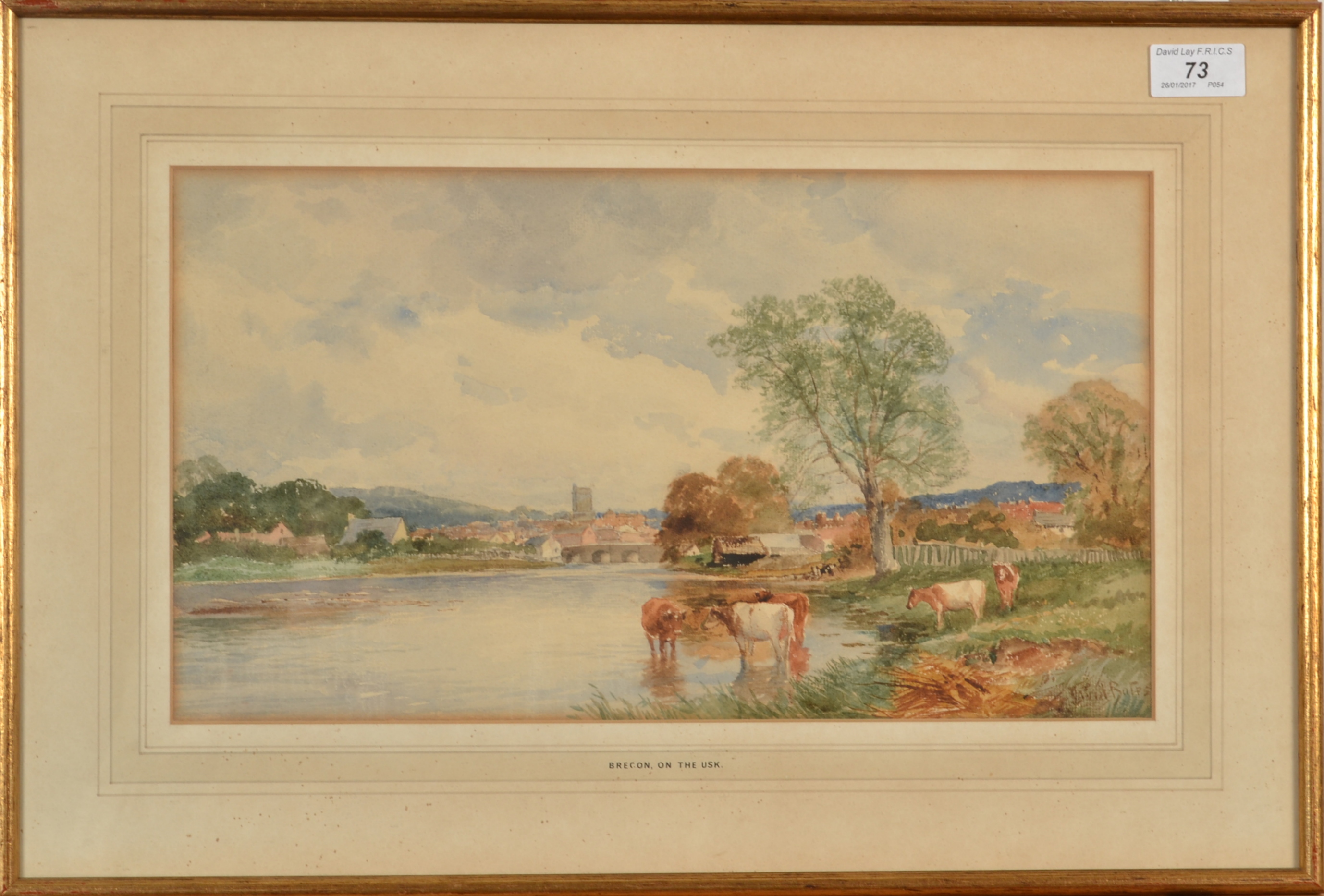 DAVID BATES Brecon on the Usk Watercolour Signed 21. - Image 2 of 2