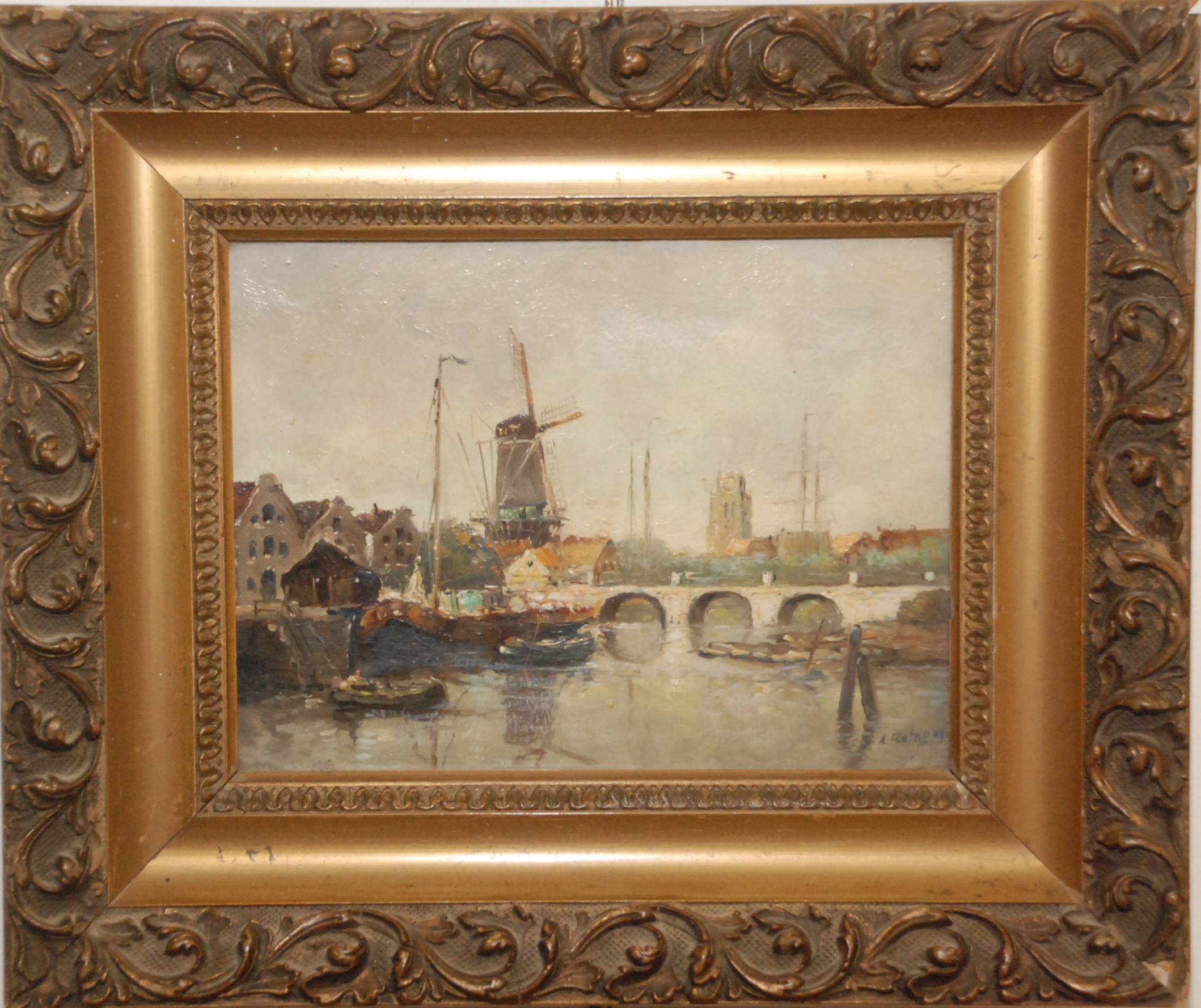 ANTON RUTGERS Dordrecht and the Grote Kerk Oil on canvas Signed 17.5 x 22. - Image 2 of 2